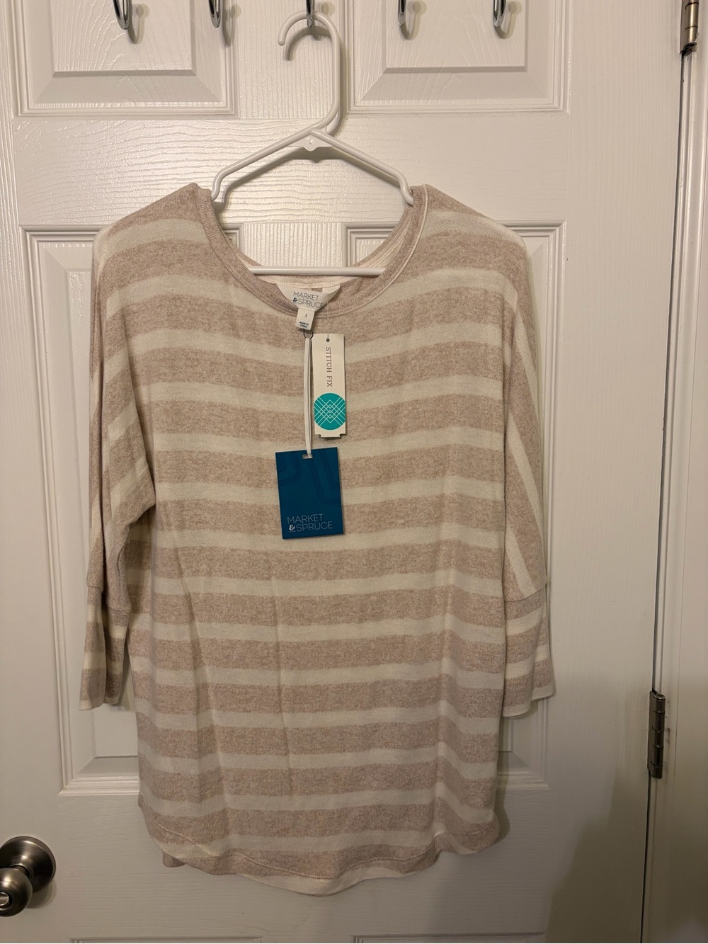 Stitch Fix Market & Spruce Cream and Beige Striped Women’s Sweater